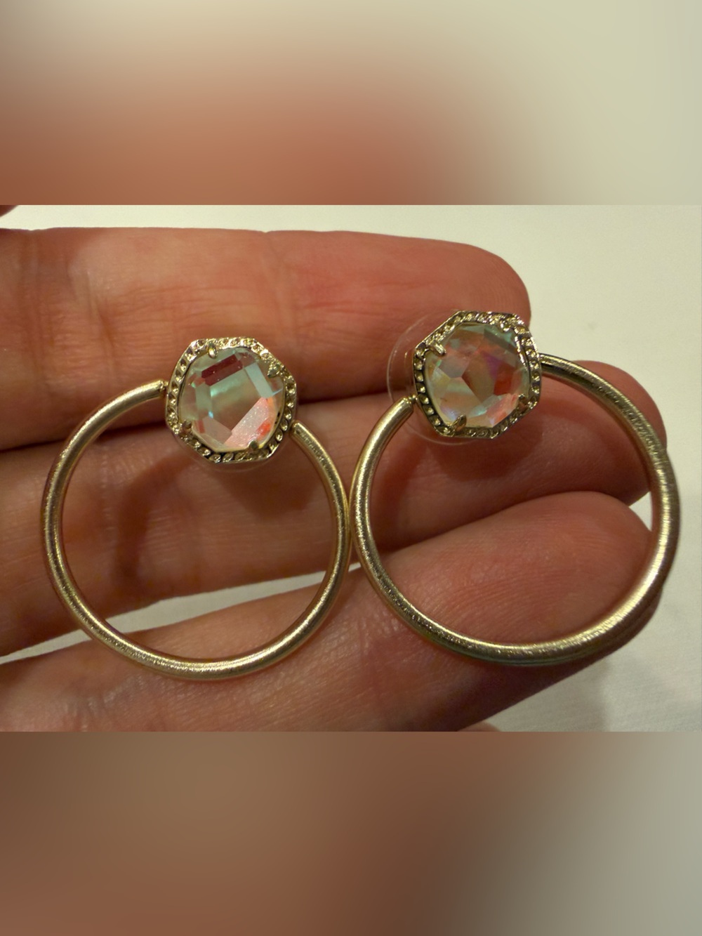 Gold-Tone Dichroic Hoop Earrings - Iridescent Gem